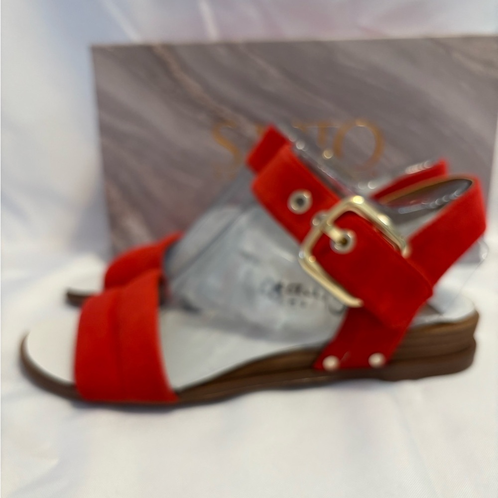 Franco Sarto Pop Red Suede Patterson Sandal Size 7 New In Box - Picture 5 of 9